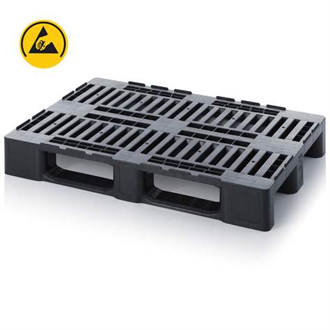 ESD Mediumpalette 1200 x 800 mm, perforiert, Schwarz, mit Kufen