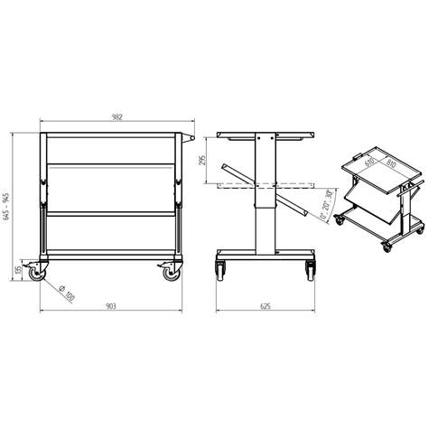 Pick-up Tischwagen ESD, Ladefläche 810 x 610 mm, 3 Fachböden - Bild2