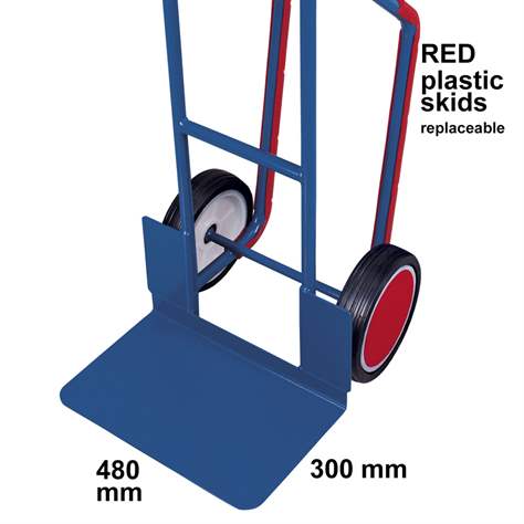 Rudl VARIOfit, ocelový s kluznými ližínami, nosnost 250 kg, lopata 480 x 300 mm, kola z plné gumy - Cordes - obrázek4