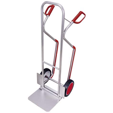 Alu-Sackkarre VARIOfit, Kunststoffgleitkufen, Tragfähigkeit 200 kg, Schaufel klappbar 380 x 280 mm, Vollgummibereifung - Cordes