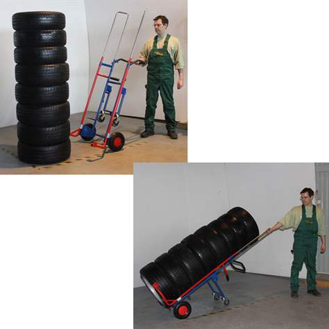 Reifenkarre VARIOfit, Tragfähigkeit 200 kg, Höhe 1275-1900 mm, Vollgummibereifung mit Stützräder - Cordes - Bild6