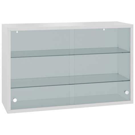 Závěsná kovová skříňka, skleněná, posuvná dvířka, š x v x h: 800 x 500 x 250 mm, barva šedá RAL7035 - Malow