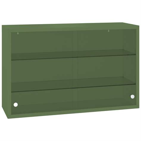 Závěsná kovová skříňka, skleněná, posuvná dvířka, š x v x h: 800 x 500 x 250 mm, barva zelená RAL6011 - Malow