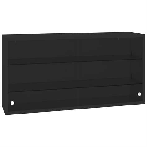 Závěsná kovová skříňka, skleněná, posuvná dvířka, š x v x h: 1000 x 500 x 250 mm, barva černá RAL9005 - Malow