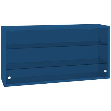 Závěsná kovová skříňka, skleněná, posuvná dvířka, š x v x h: 1000 x 500 x 250 mm, barva modrá RAL5010 - Malow