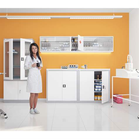 Závěsná kovová skříňka, skleněná, posuvná dvířka, š x v x h: 1000 x 500 x 250 mm, barva bílá RAL9010 - Malow - obrázek2