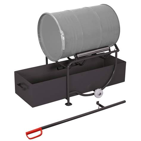 VARIOfit překlápěcí vozík na sudy s vanou o objemu 203 l, nosnost 250 kg, uložení sudu na 2 ocelových válečkách, barva antracit RAL7016 - Cordes