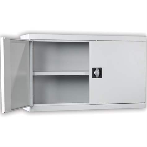 Kovová závěsná skříňka, dvoukřídlé dveře, v x š x h: 600x1000x300 mm, šedá RAL7035 - Malow