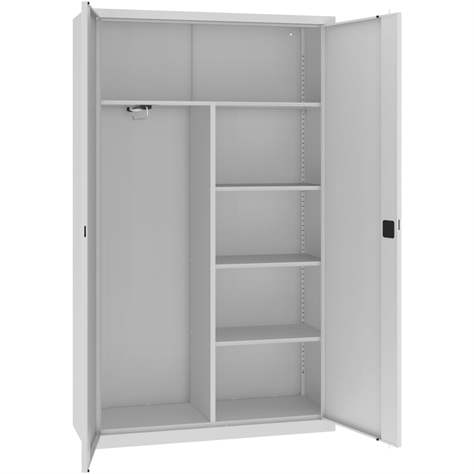 Dulap metalic cu polițe și cu compartiment tip garderobă pentru haine, vestiar, HxLxl: 1990 x 1200 x 435 mm, corp gri RAL7035 / uși gri RAL7035 - Malow