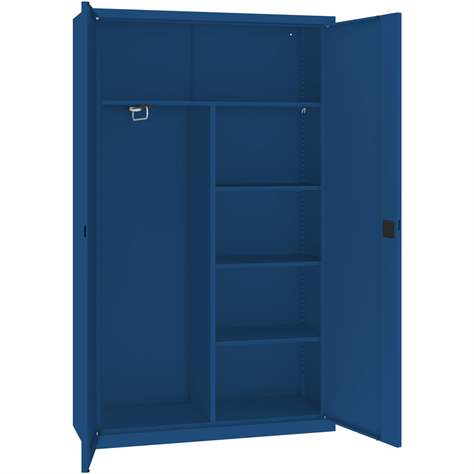 Dulap metalic cu polițe și cu compartiment tip garderobă pentru haine, vestiar, HxLxl: 1990 x 1200 x 435 mm, corp albastru RAL5010 / uși albastre RAL5010 - Malow