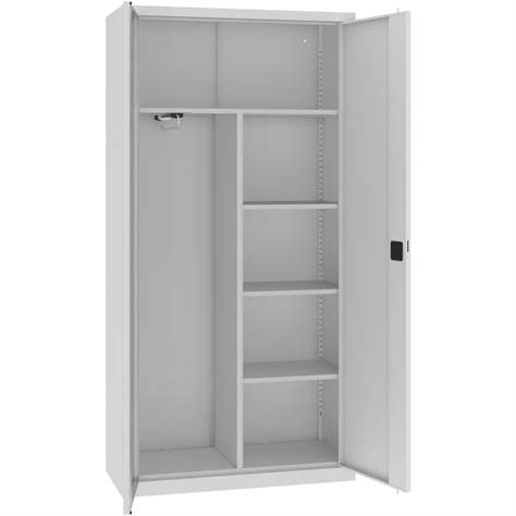 Dulap metalic cu polițe și cu compartiment tip garderobă pentru haine, vestiar, HxLxl: 1990x1000x435 mm, corp gri RAL7035 / uși gri RAL7035 - Malow