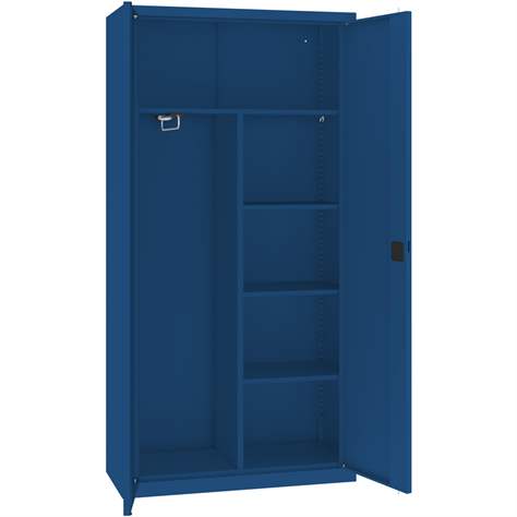 Dulap metalic cu polițe și cu compartiment tip garderobă pentru haine, vestiar, HxLxl: 1990x1000x435 mm, corp albastru RAL5010 / uși albastre RAL5010 - Malow