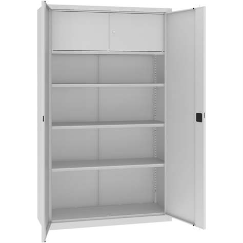 Dulap metalic cu polițe și cu dulăpior interior cu cheie tip compartiment de sigurantă interior, HxLxl: 1990 x 1200 x 435 mm, corp gri RAL7035 / uși gri RAL7035 - Malow