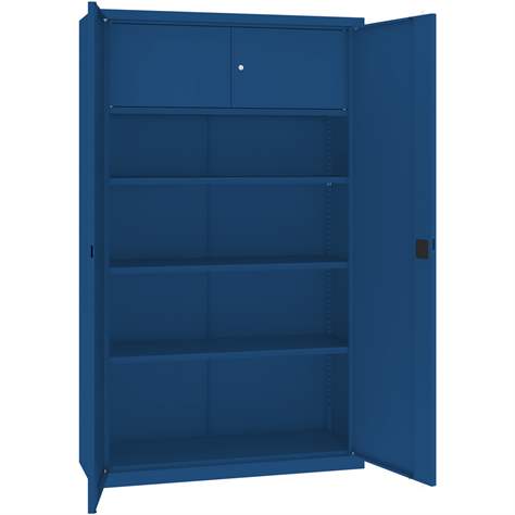 Dulap metalic cu polițe și cu dulăpior interior cu cheie tip compartiment de sigurantă interior, HxLxl: 1990 x 1200 x 435 mm, corp albastru RAL5010 / uși albastre RAL5010 - Malow