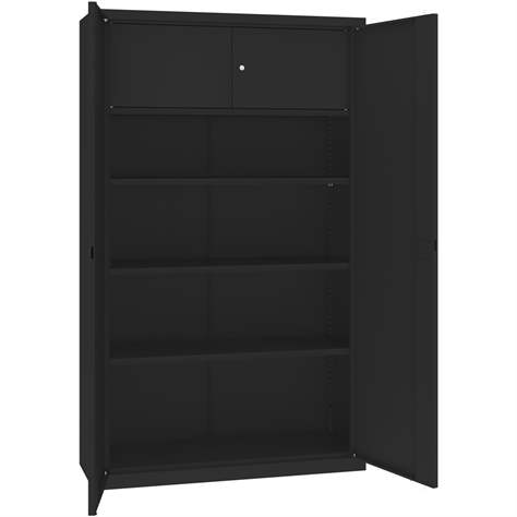 Dulap metalic cu polițe și cu dulăpior interior cu cheie tip compartiment de sigurantă interior, HxLxl: 1990 x 1200 x 435 mm, corp neagră RAL9005 / uși neagră RAL9005 - Malow