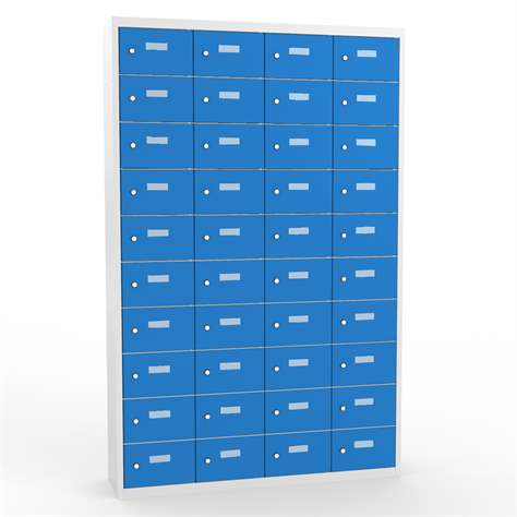 Kleingefachschrank, 4x10 Fächer, HxBxT: 1800x1200x500 mm, Farbe grau RAL7035 / Türen blau RAL5012 - Malow