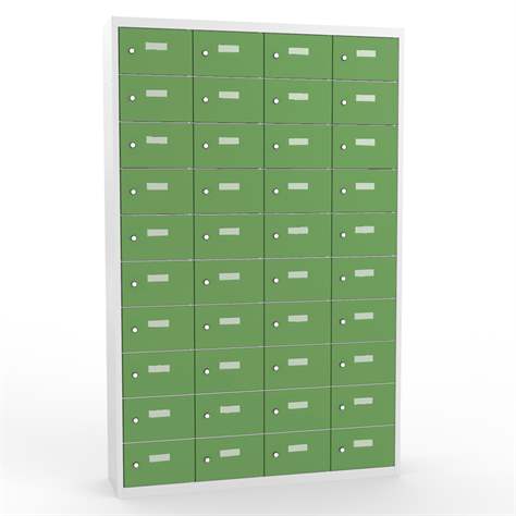 Kleingefachschrank, 4x10 Fächer, HxBxT: 1800x1200x500 mm, Farbe grau RAL7035 / Türen grün RAL6011 - Malow