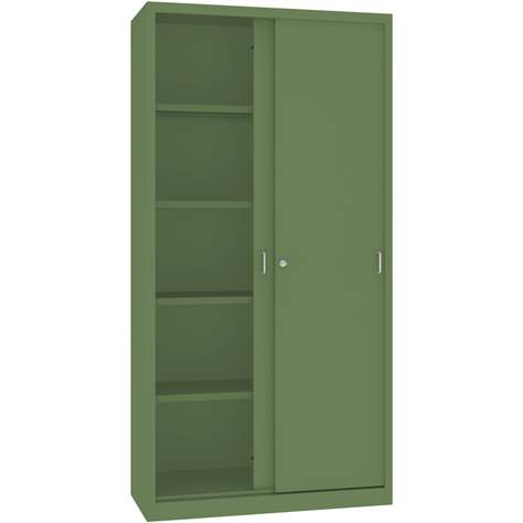 Dulap metalic cu polițe și uși glisante - department steel furniture, HxLxl: 1990x1000x435 mm, culoare verde RAL 6011 - Malow