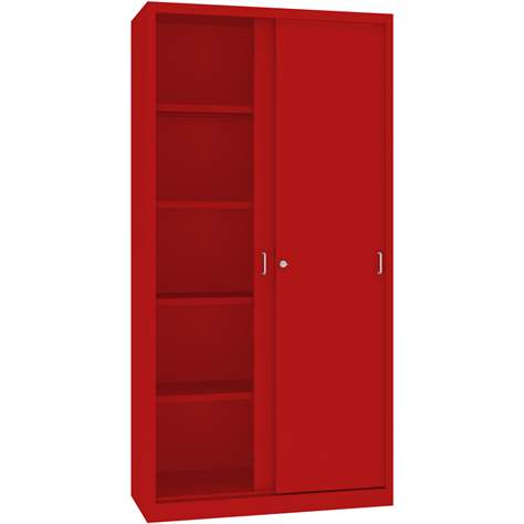 Dulap metalic cu polițe și uși glisante - department steel furniture, HxLxl: 1990x1000x435 mm, culoare roșie RAL 3020 - Malow