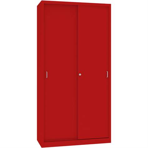 Dulap metalic cu polițe și uși glisante - department steel furniture, HxLxl: 1990x1000x435 mm, culoare roșie RAL 3020 - Malow - imagine5