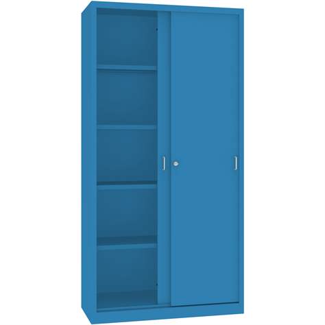 Dulap metalic cu polițe și uși glisante - department steel furniture, HxLxl: 1990x1000x435 mm, culoare albastru deschis RAL 5012 - Malow