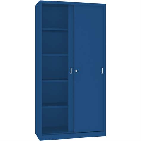 Dulap metalic cu polițe și uși glisante - office steel furniture, HxLxl: 1990x1000x435 mm, culoare albastră RAL 5010 - Malow