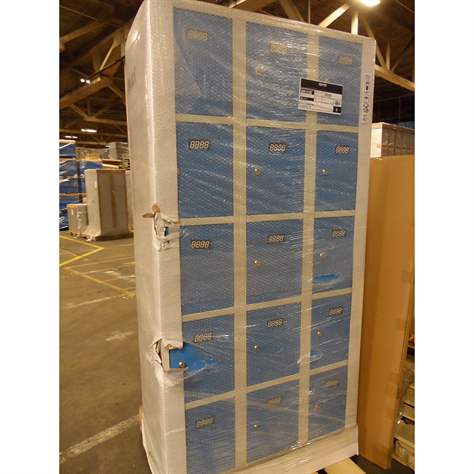 Zváraná šatňová skriňa so schránkami, 3 x 5 schránok, šírka 900 mm, farba dverí modrá RAL5012 - poškodená - Kovos Verneřice - obrázok2