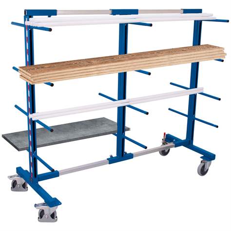 Tragarmregalwagen VARIOfit, zweiseitig, 24 Tragarme, Breite 840-3200 mm - Cordes