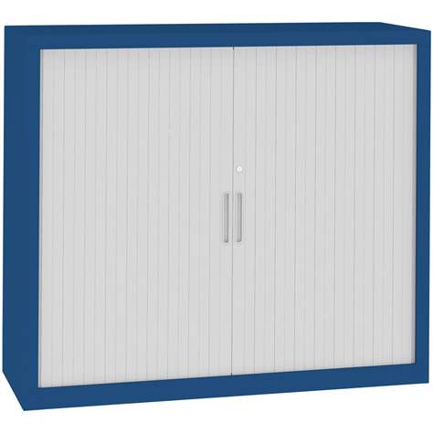 Kovová skříň s žaluziovými dveřmi, v x š x h: 1040 x 1000 x 435 mm, barva korpusu modrá RAL5010, žaluzie šedé - Malow - obrázek2