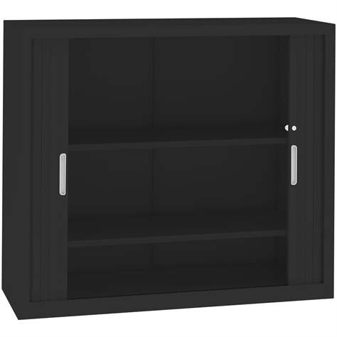 Kovová skříň s žaluziovými dveřmi, v x š x h: 1040 x 1200 x 435 mm, barva korpusu černá RAL9005, žaluzie černé - Malow