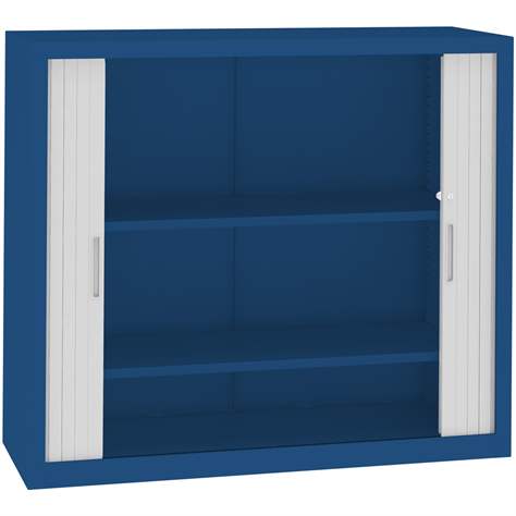 Rollladenschrank, HxBxT: 1040x1200x435 mm, Gehäusefarbe Blau RAL5010, Rollladen Grau - Malow