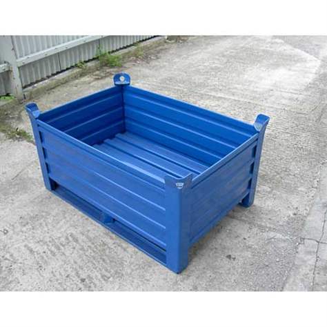 Ohradová paleta kovová, profesionální, 1200x800 mm, 1500 kg, 1 sklopná bočnice, na ližinách, modrá RAL5010 - obrázek2