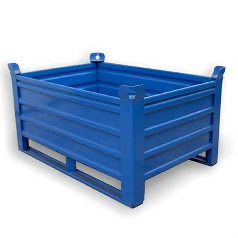 Ohradová paleta kovová, profesionální, 1200x800 mm, 1500 kg, 1 sklopná bočnice, na ližinách, modrá RAL5010 - obrázek3