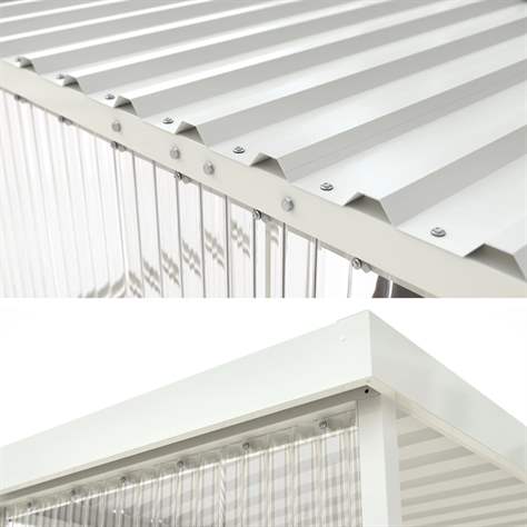 Raucherunterstand, Rück- und eine Seitenwand aus gewelltem PVC, Dach aus Trapezblech, H x B x T: 2360x2960x1580 mm - WSM - Walter Solbach Metallbau GmbH - Bild4