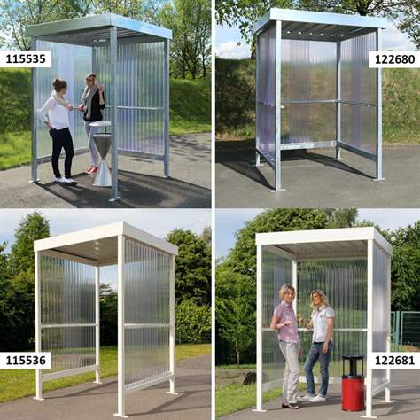 Raucherunterstand, 3 Seitenwände aus gewelltem PVC, Dach aus Trapezblech, H x B x T:  2360x1720x1580 mm, verzinkt + lackiert Grauweiß RAL9002 - WSM - Walter Solbach Metallbau GmbH - Bild7