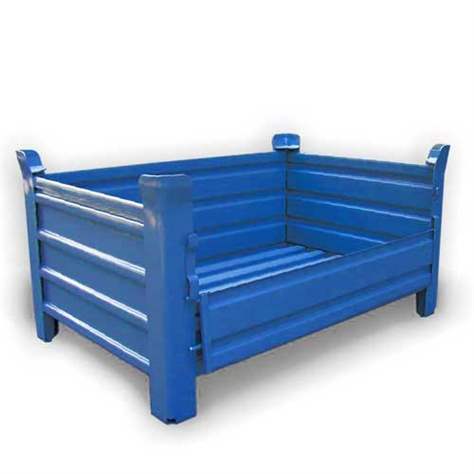 Ohradová paleta kovová, profesionální, 1200x800 mm, 1500 kg, 1 sklopná bočnice, na ližinách, modrá RAL5010 - obrázek4