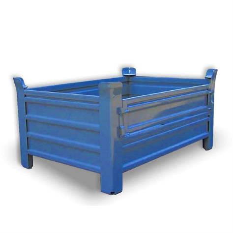 Ohradová paleta kovová, profesionální, 1200x800 mm, 1500 kg, 1 sklopná bočnice, na ližinách, modrá RAL5010 - obrázek5