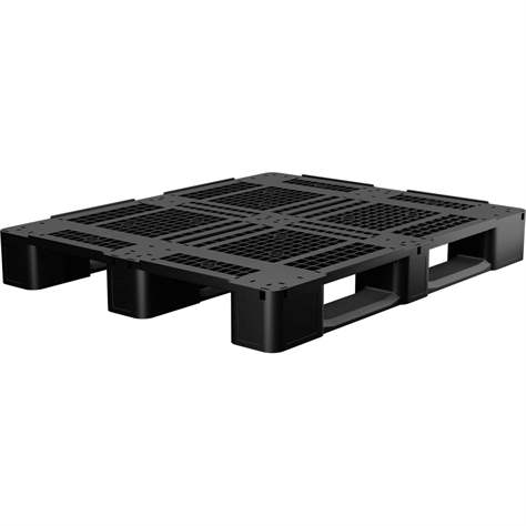 Industrie Kunstoffpalette IKP1213, 1200 x 1000 mm, perforiert, Schwarz, mit Kufen