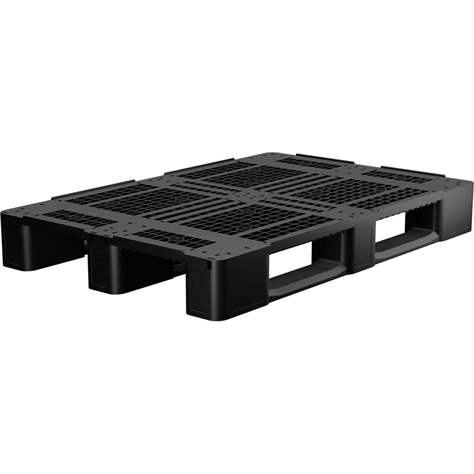 Palet industrial din plastic IKP208S, 1200 x 800 mm, perforat, negru, cu tălpi