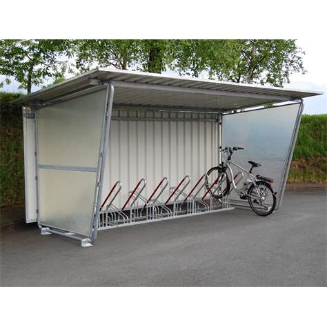 Acoperitoare pentru biciclete S18, pe o parte 4300 x 2330 mm,8 locuri de parkare, spate, pereți laterali și jgheab - WSM - Walter Solbach Metallbau GmbH