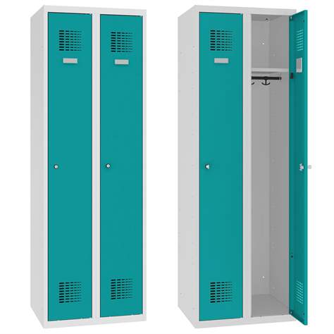 Vestiar dulap metalic sudat Wemo 2 usi x 300 mm fara picioare usi verzi RAL5018 yala 2 chei inchidere in 3 puncte - Malow