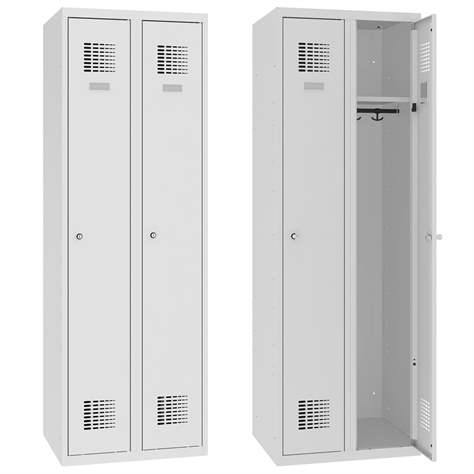 Vestiar dulap metalic sudat Wemo 2 usi x 300 mm fara picioare usi gri RAL7035 yala 2 chei inchidere in 3 puncte - Malow - imagine3