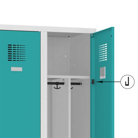 Garderobenschrank WEMO, geschweißt, 2 x 400 mm, Türfarbe Türkisblau RAL5018, ohne Füße, Dreipunkt-Zylinderschloss - Malow - Bild4