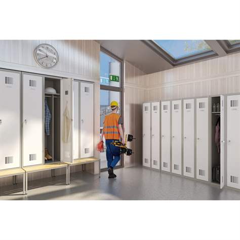 Garderobenschrank WEMO, geschweißt, 2 x 400 mm, Türfarbe Türkisblau RAL5018, ohne Füße, Dreipunkt-Zylinderschloss - Malow - Bild5