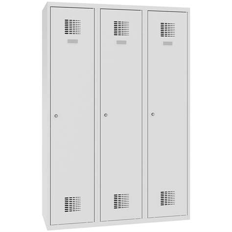 Garderobenschrank WEMO, geschweißt, 3 x 400 mm, Türfarbe Grau RAL7035, ohne Füße, Dreipunkt-Zylinderschloss - Malow - Bild4