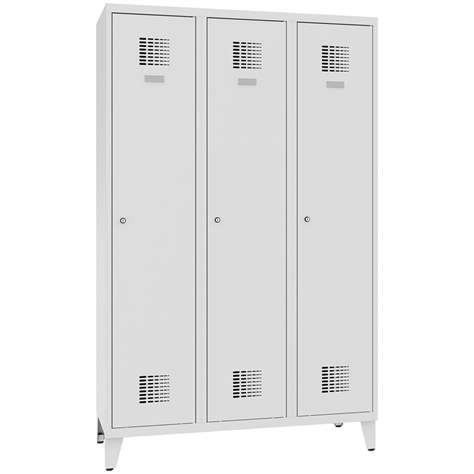 Garderobenschrank WEMO, geschweißt, 3 x 400 mm, Türfarbe Grau RAL7035, mit Füßen, Dreipunkt-Zylinderschloss - Malow - Bild4