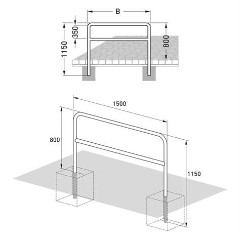 Universeller Absperrbügel mit Knierohr 800 x 1500 mm, zum Einbetonieren - WSM - Walter Solbach Metallbau GmbH - Bild5