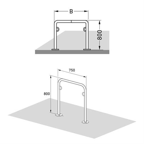 Anlehn- und Absperrbügel mit Stahlösen, 800 x 750 mm, mit Fußplatten - WSM - Walter Solbach Metallbau GmbH - Bild5