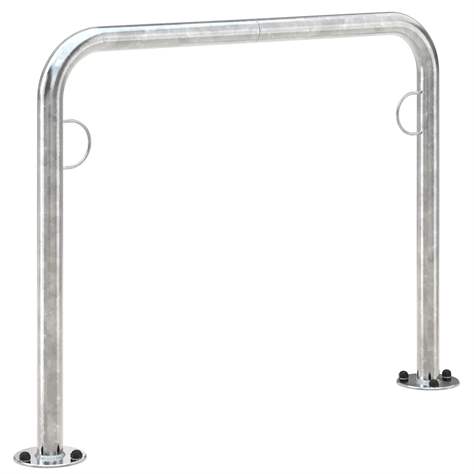 Anlehn- und Absperrbügel mit Stahlösen, 800 x 1000 mm, mit Fußplatten - WSM - Walter Solbach Metallbau GmbH