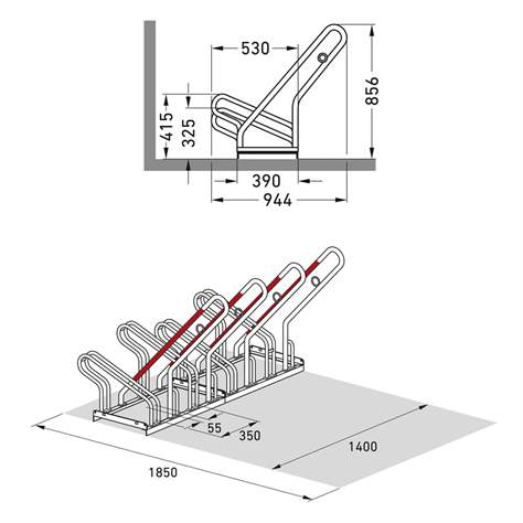 Platzsparender Fahrradständer, Bügelparker mit Anlehnbügeln, einseitig, 4 Stellplätze - WSM - Walter Solbach Metallbau GmbH - Bild6
